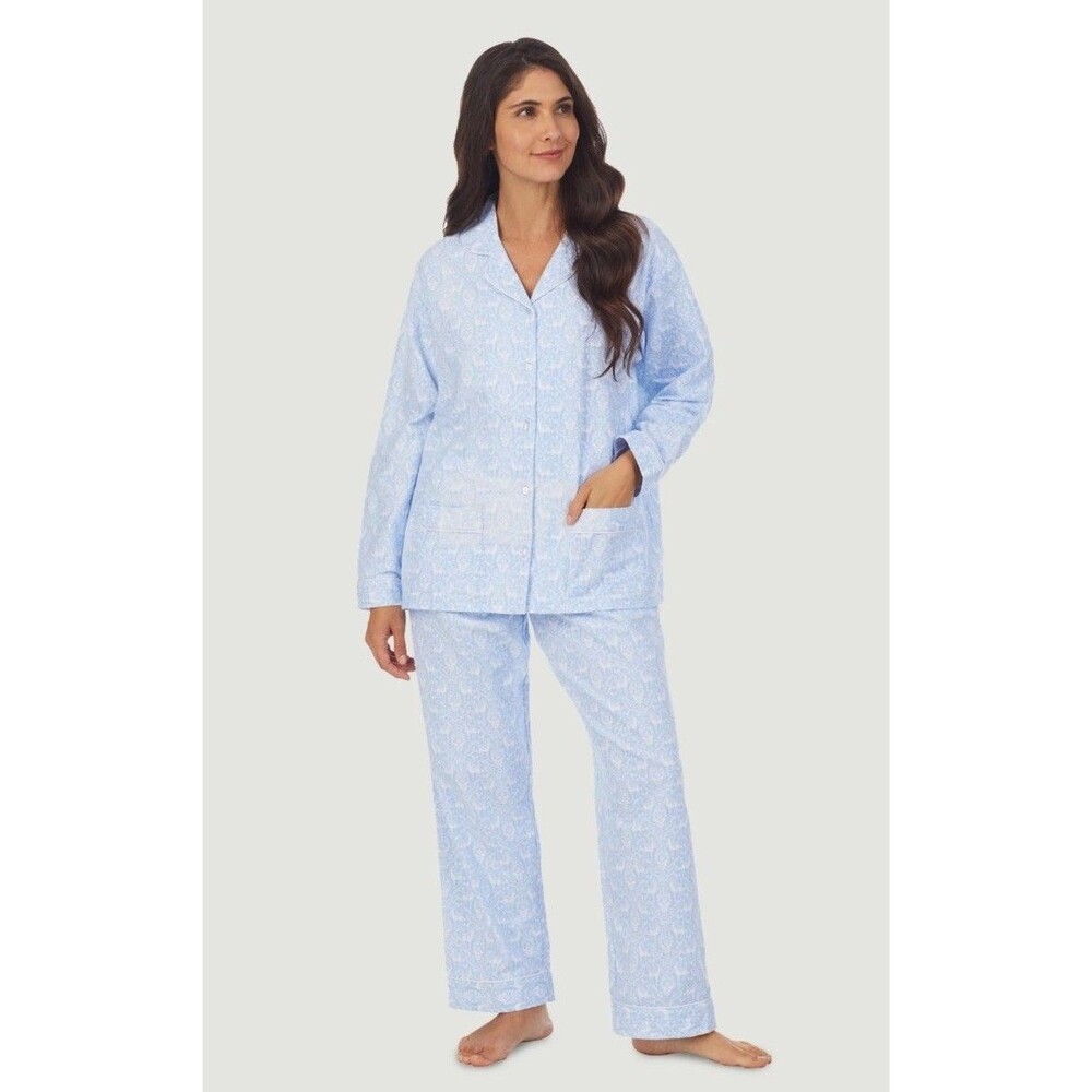 Lanz of Salzburg Tyrolean Blue Nordic Flannel Pajama Set Womens Small New